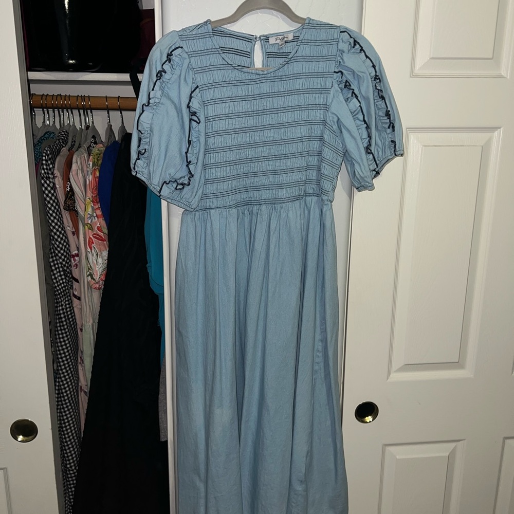 Polagram Sky Blue Striped Dress